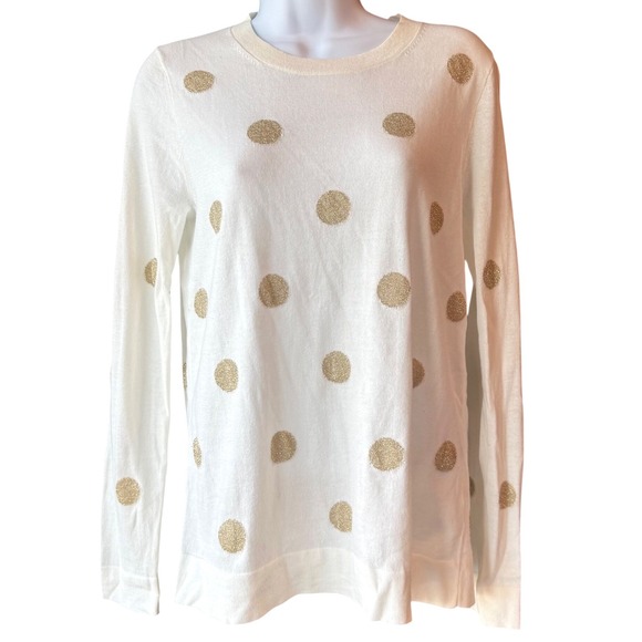 J. Crew Factory Sweaters - J Crew Teddie Polka Dot Sweater Womens Size Small Ivory Gold Metallic‎ Knit